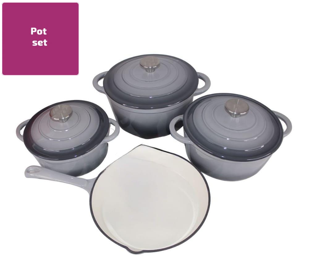 7pc CAST IRON POT SET GREY
