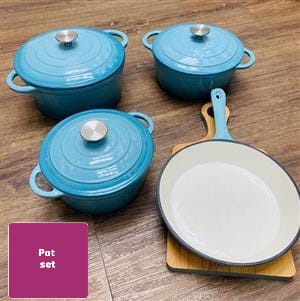 7pc CAST IRON POT SET LIGHT BLUE