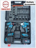 Cordless drill and impact wrench set