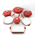 11pc CAST IRON POT SET RED