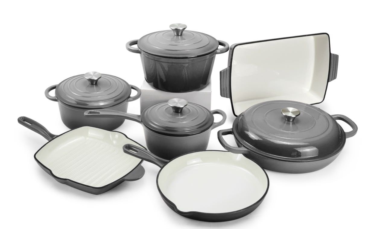 11pc CAST IRON POT SET GREY