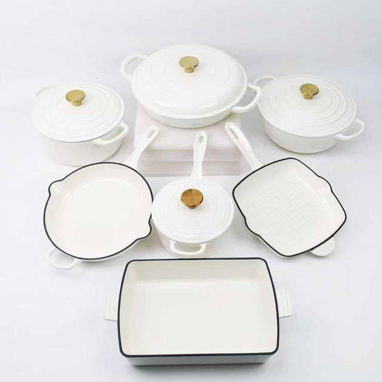 11pc CAST IRON POT SET WHITE