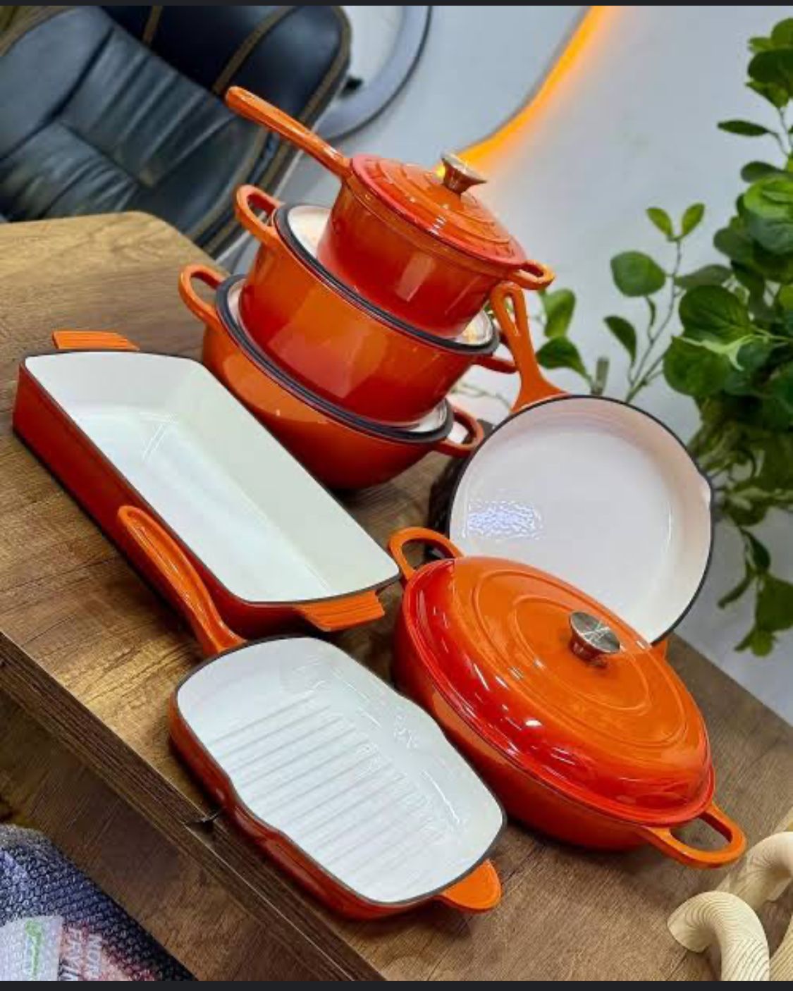 11pc CAST IRON POT SET ORANGE